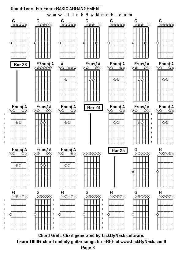 Chord Grids Chart of chord melody fingerstyle guitar song-Shout-Tears For Fears-BASIC ARRANGEMENT,generated by LickByNeck software.